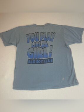 VTG Bad Boy Club Shirt XL Blue You Play Like A Girl Made In USA Graphic Tee